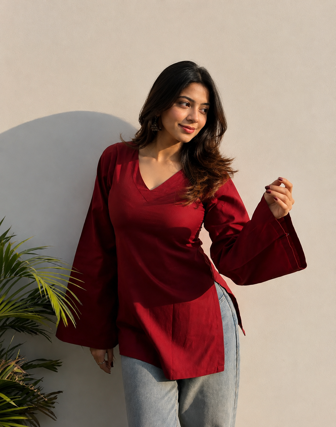 Maroon Bell Sleeves Kurti