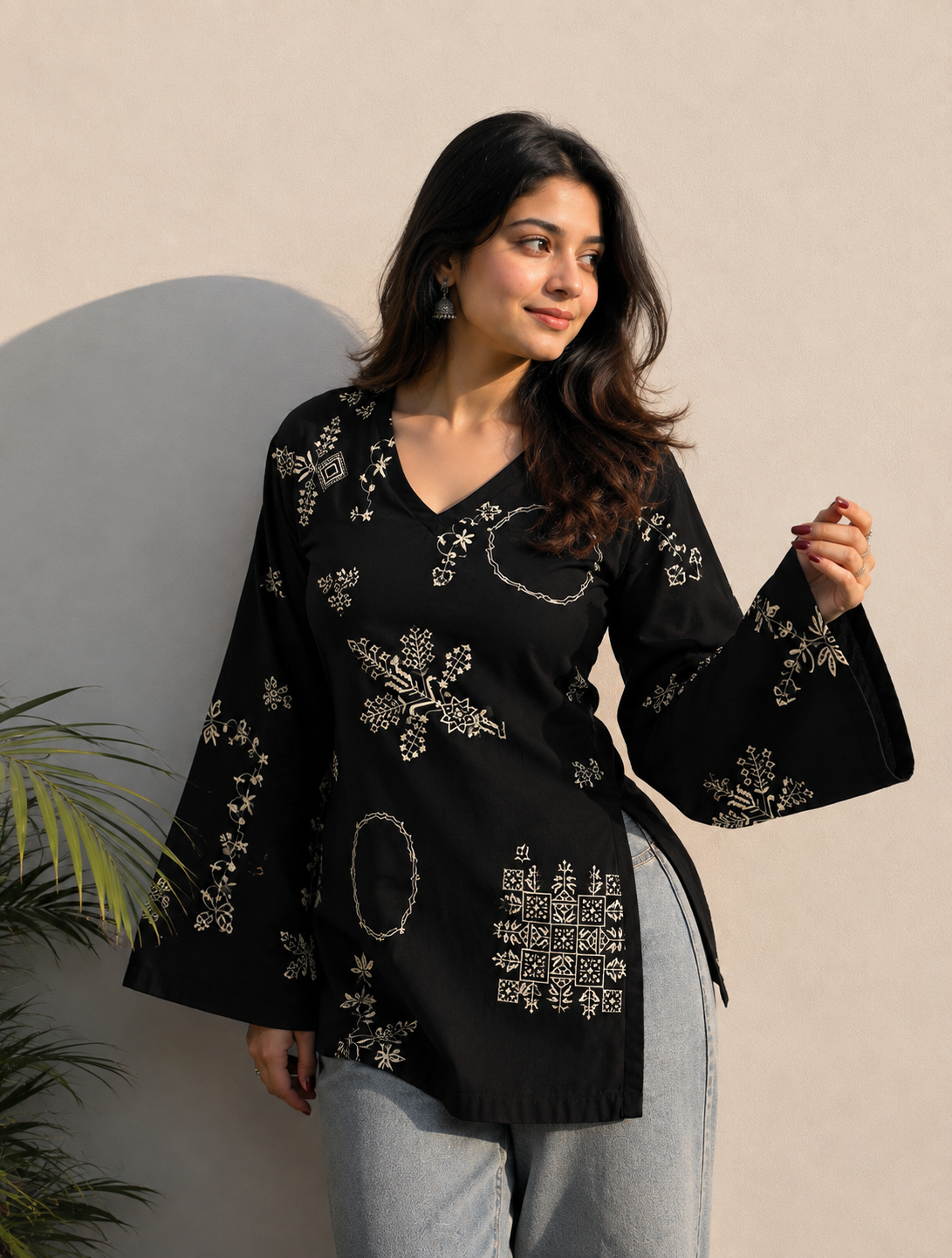 Black Bell Sleeves Kurti