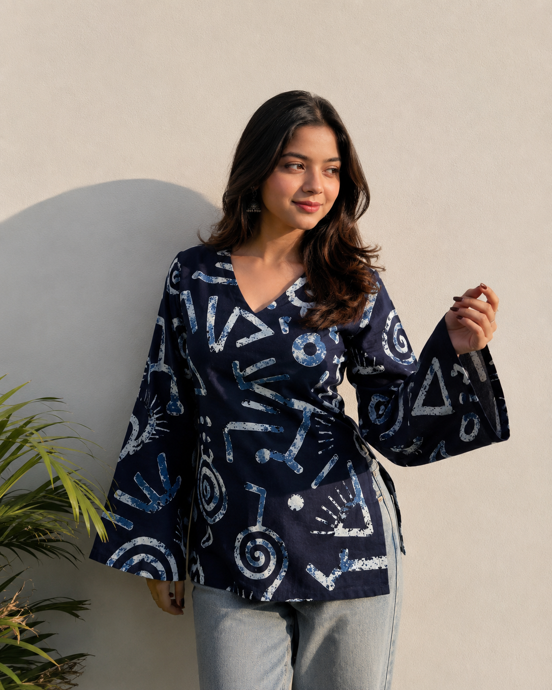 Navy Blue Bell Sleeves Kurti