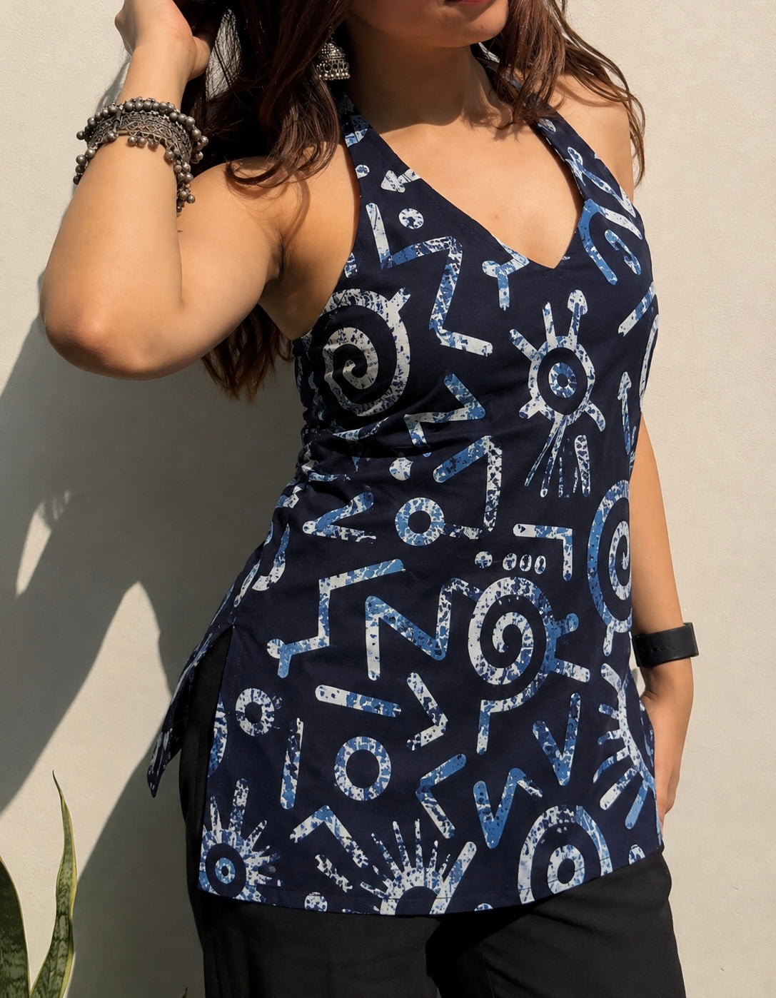 Navy Blue Halter Neck Kurti