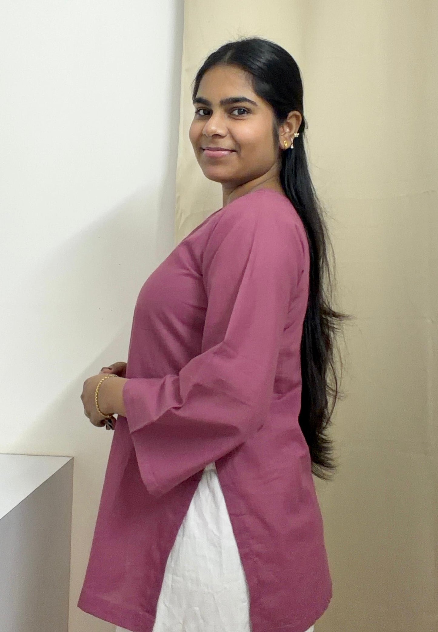 Pink Bell Sleeves Kurti