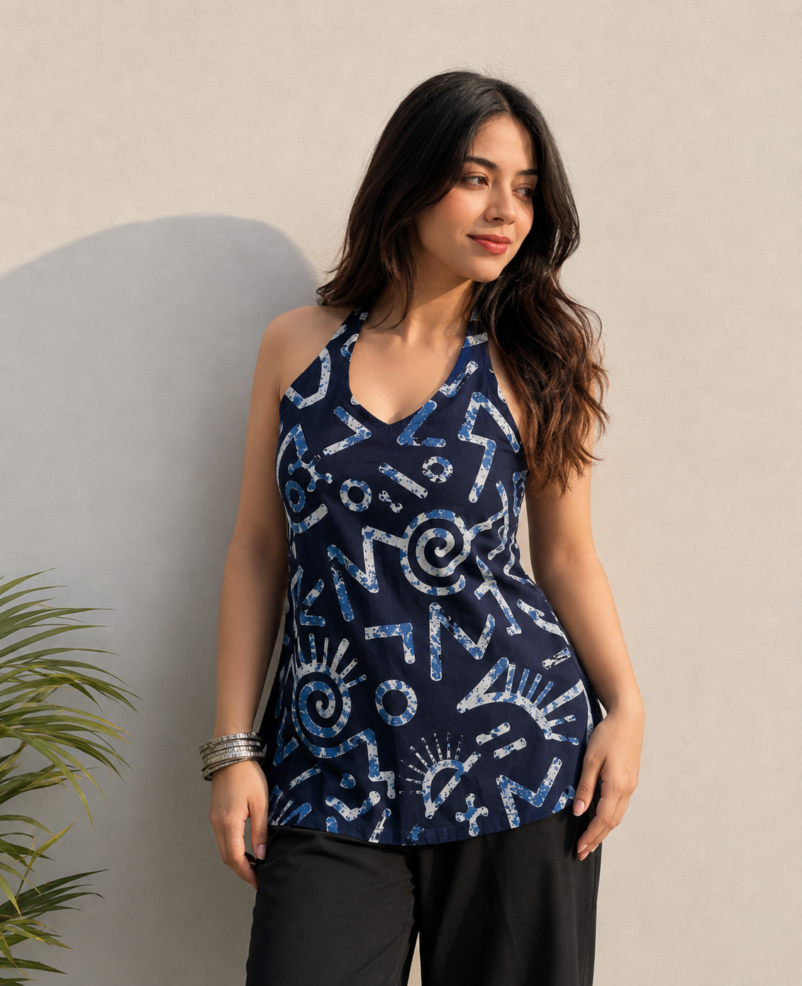 Navy Blue Halter Neck Kurti