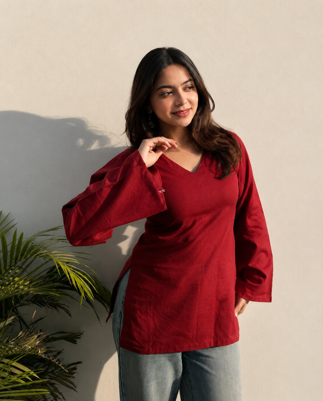 Maroon Bell Sleeves Kurti