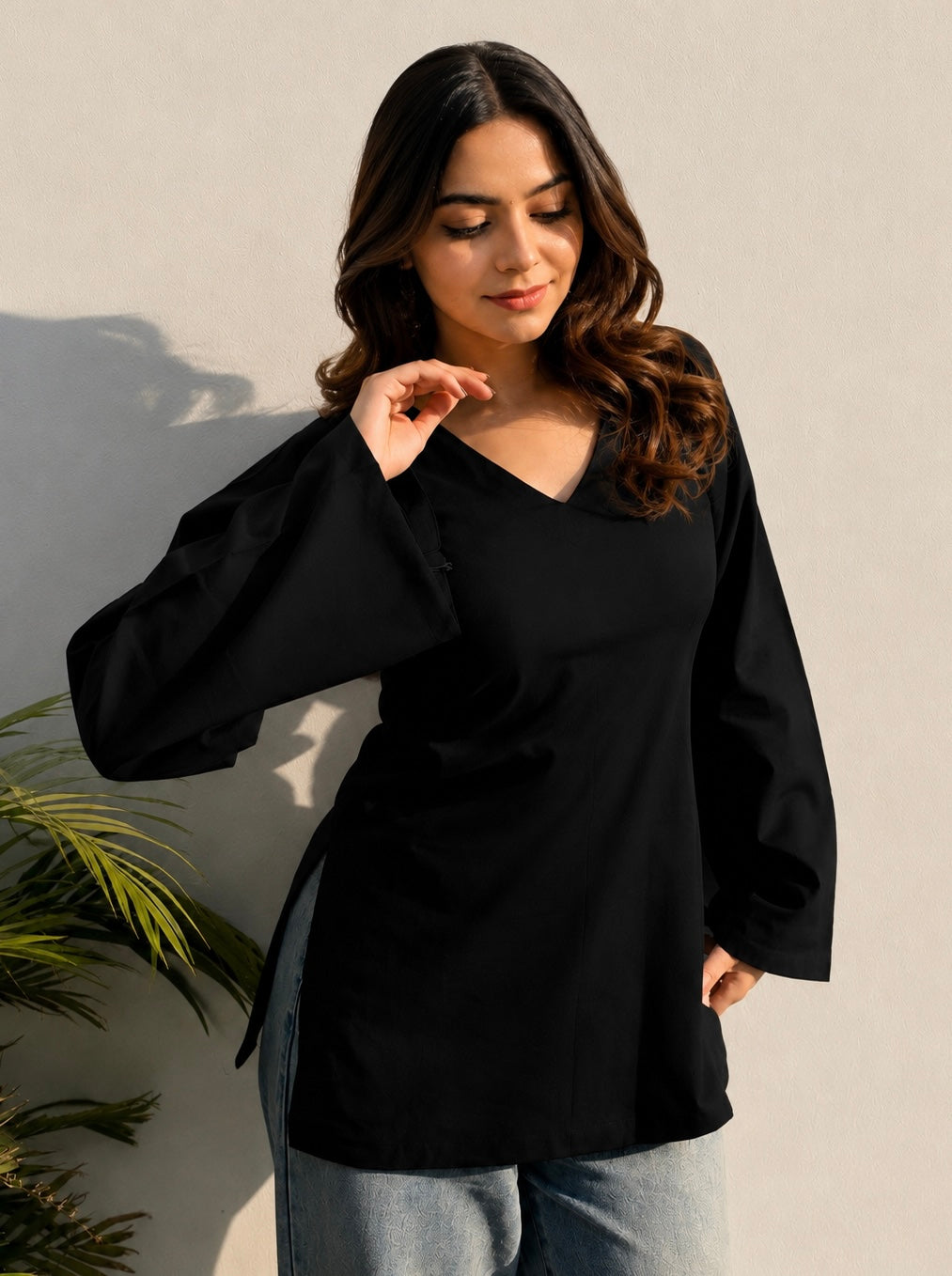 Black Bell Sleeves Kurti