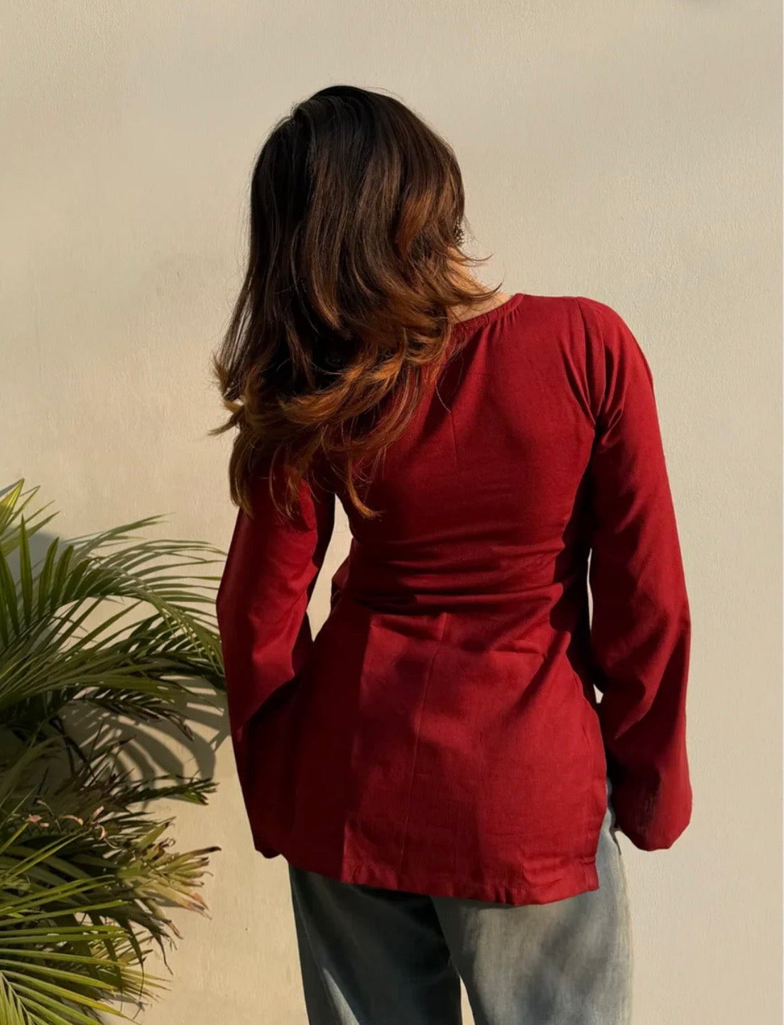 Maroon Bell Sleeves Kurti