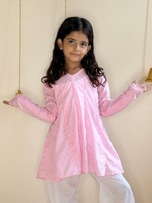 Pink farsi salwar set with lining for kids