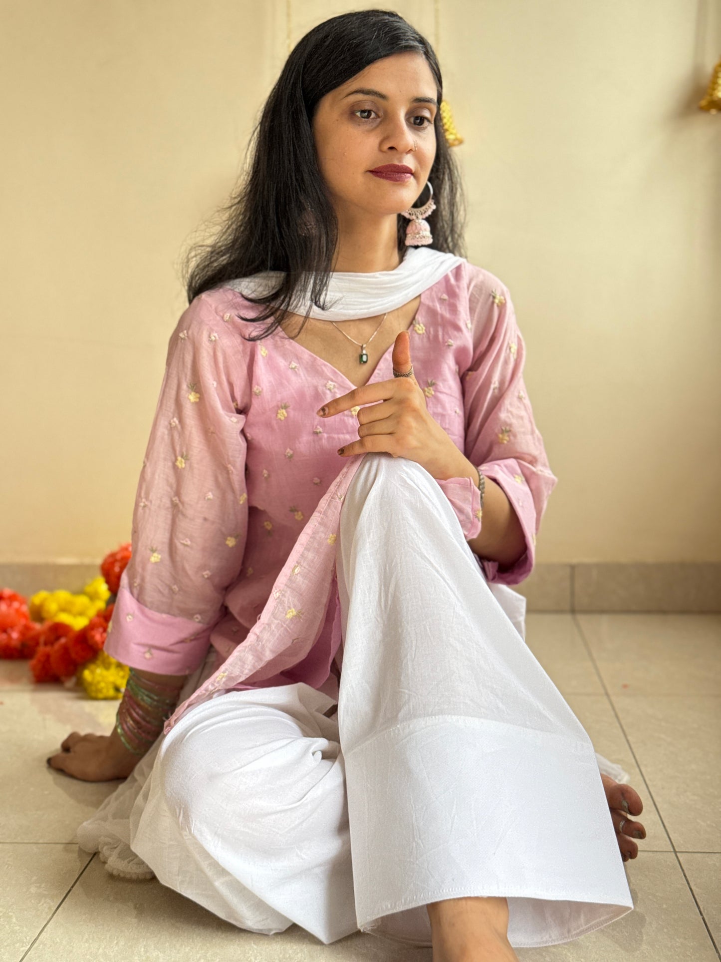 Pink MUL Chanderi Farsi Salwar Set