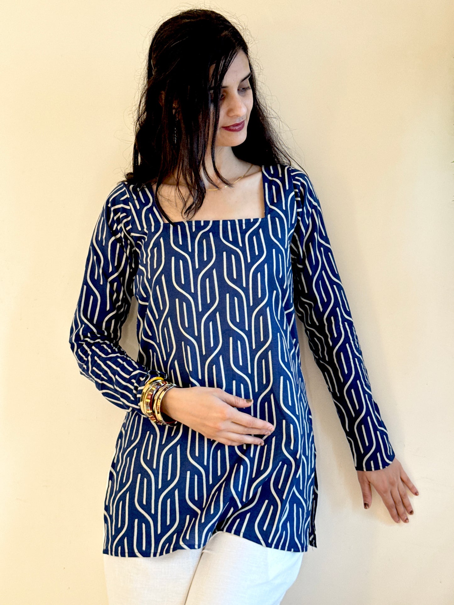 Blue Stright Sleeves Kurti