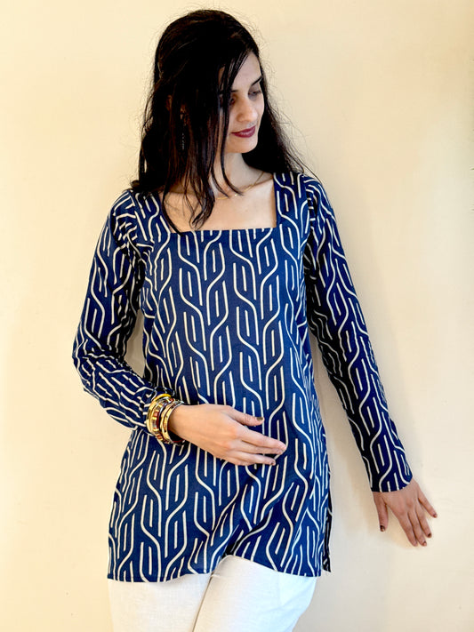Blue Stright Sleeves Kurti