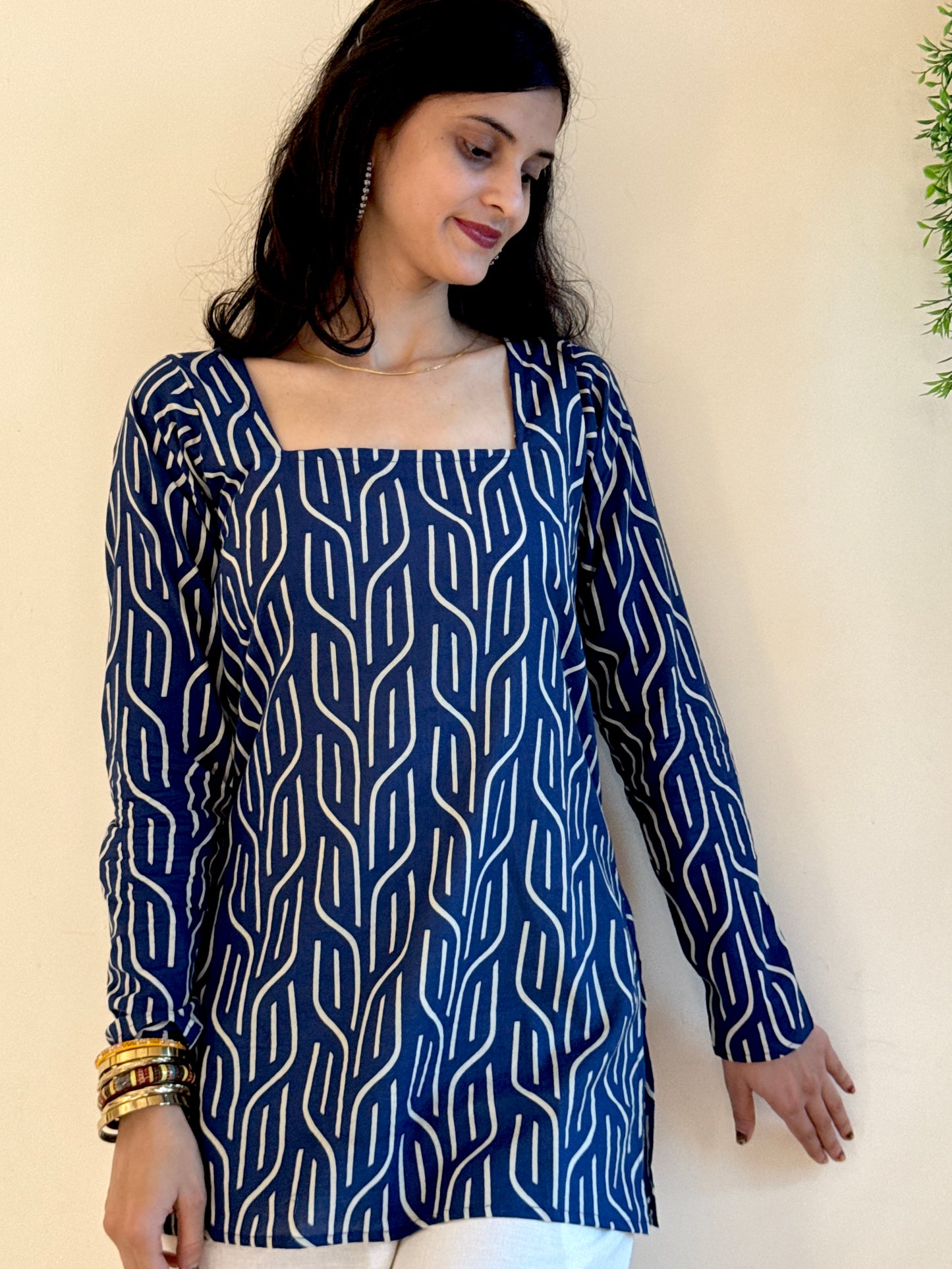 Blue Stright Sleeves Kurti