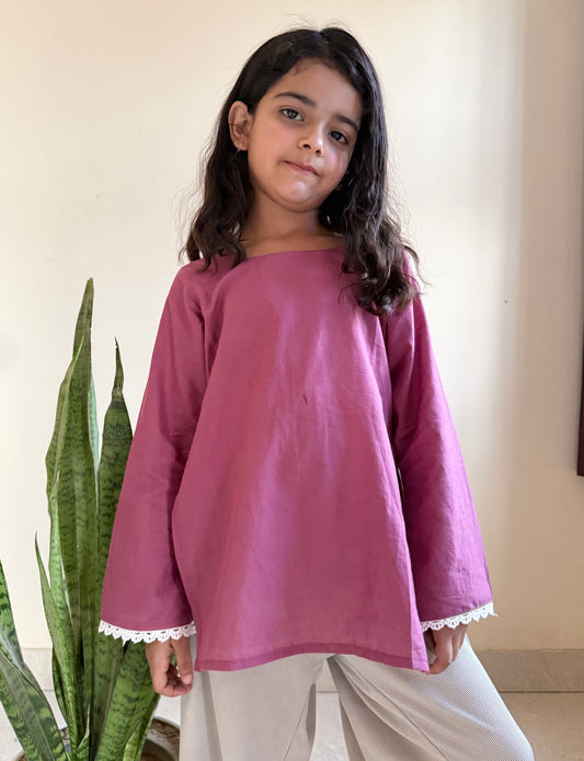Pink Bell Sleeves Kurti Kids