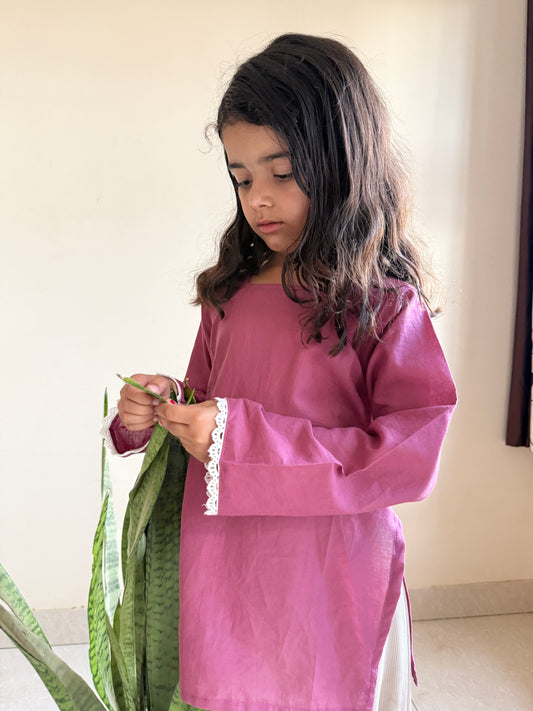 Pink Bell Sleeves Kurti Kids