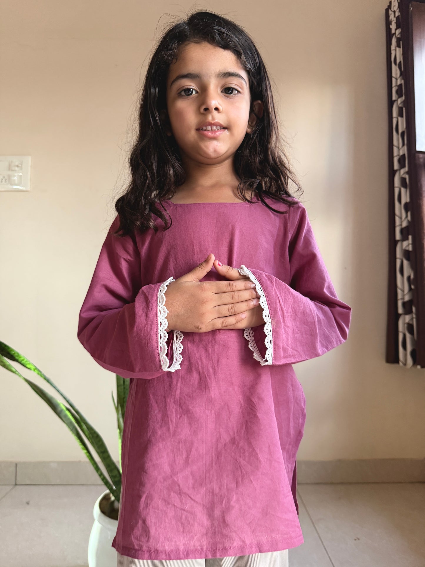 Pink Bell Sleeves Kurti Kids