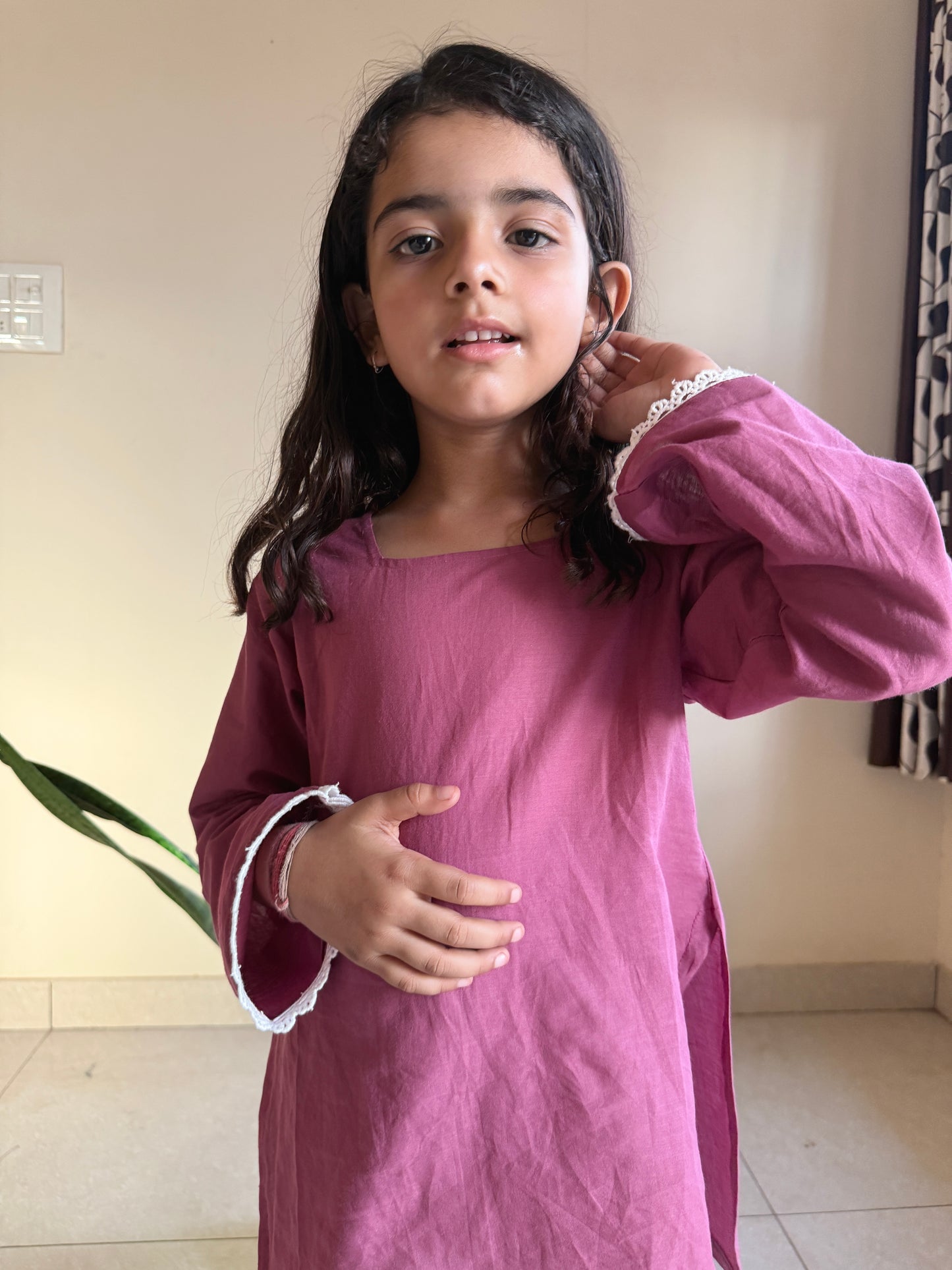 Pink Bell Sleeves Kurti Kids